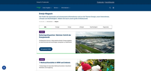 Screenshot der Erenja Magazin-Seite
