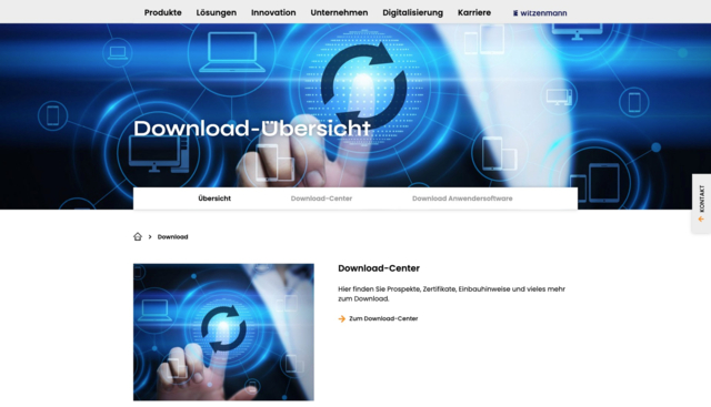 Witzenmann Download-Center mit verschiedenen Filtern