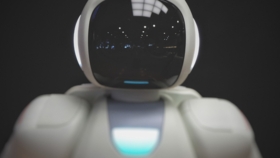 Close up eines Roboters vor schwarzem Hintergrund