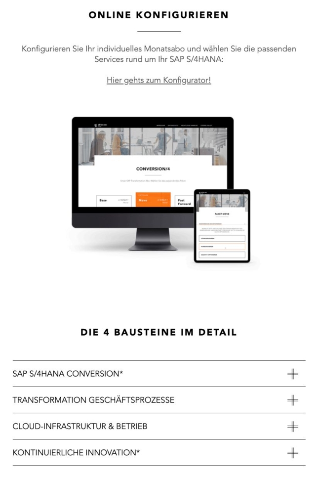 Konfiguration Landingpage Tablet und Desktop Ansicht