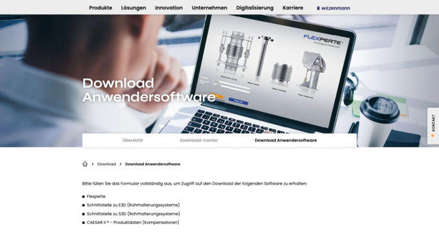 New Witzenmann Download Anwendersoftware Seite mit Header Bild