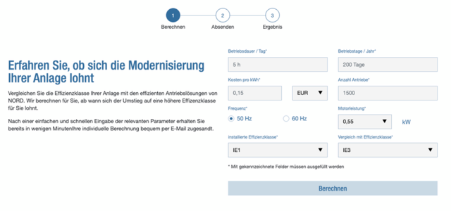 Energieeffizienz Calculator von Getribebau NORD