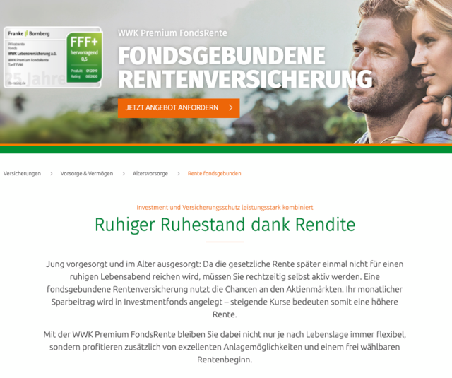 WWK Website über Fondsgebundene Rentenversicherung
