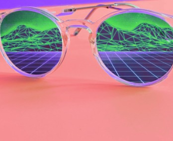mirrored sunglasses with abstract graphic showing on pink background