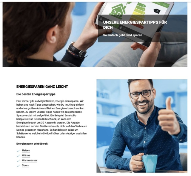 Ausschnitt von der Website energiehoch3 energiespartipps