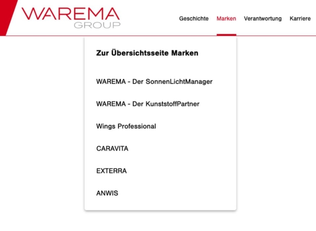 Warema Navigation im Mobilen Ansicht