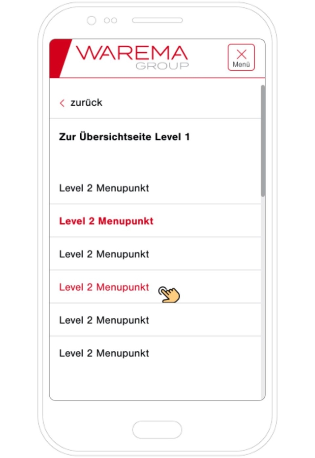 Warema Navigation auf Mobilen Ansicht