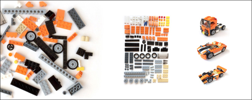 Legosteine kategorisiert von Chaos zu Ordnung