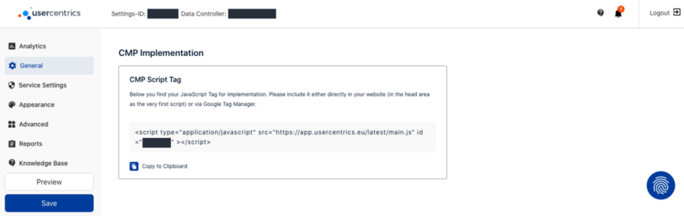 Usercentrics CMP-Implementierung mit JavaScript-Script-Tag zur Einbindung in den Head-Bereich der Website oder über Google Tag Manager