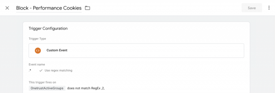 Google Tag Manager Trigger-Konfiguration für das Blockieren von Performance-Cookies